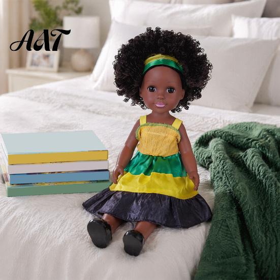 Toddler Toys for Imaginative Play 14 Inch Black Doll with Afro Hair, Soft Vinyl Posable Gift Children Kids, Dress Up Fashion Toy Accessories,