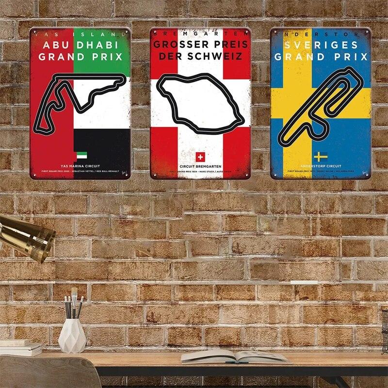 Металлический Плакат Гоночный Трек F1 Конкуренция Винтаж Оловянный Знак Ретро Железная Пластина Бар Клуб Человек Пещера Домашнее Украшение Стены Художественные Наклейки