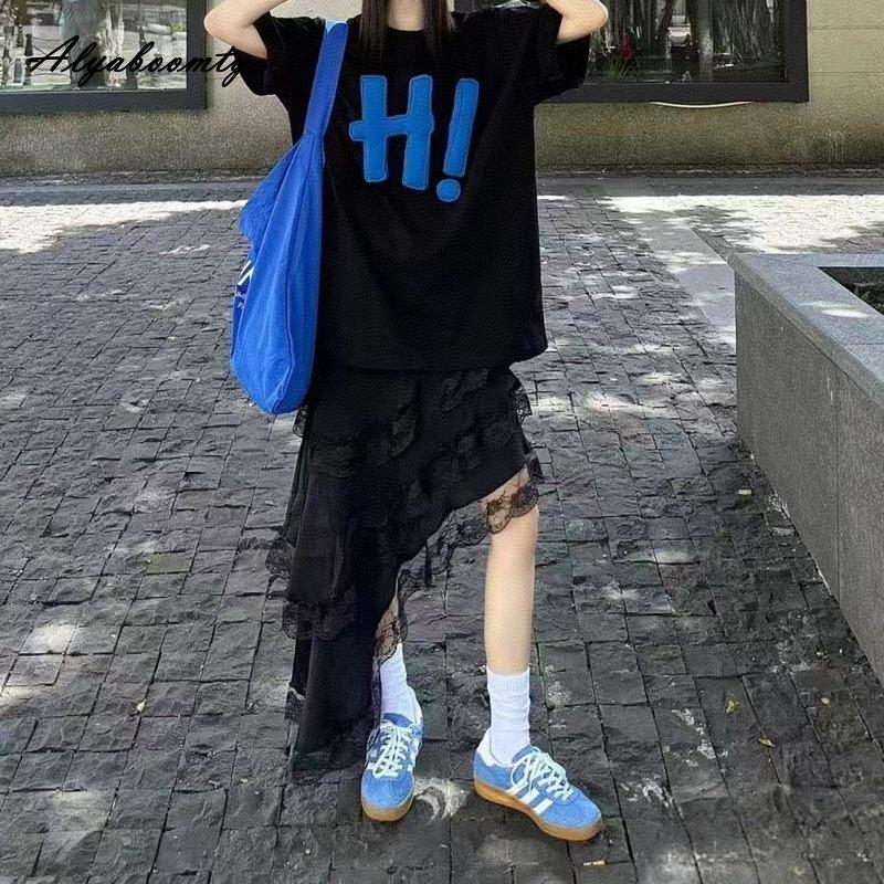 Корейский стиль Женская уличная одежда Нестандартная юбка Эластичный пояс Белая Черная многослойная юбка с оборками Стильные женственные женские юбки для женщин