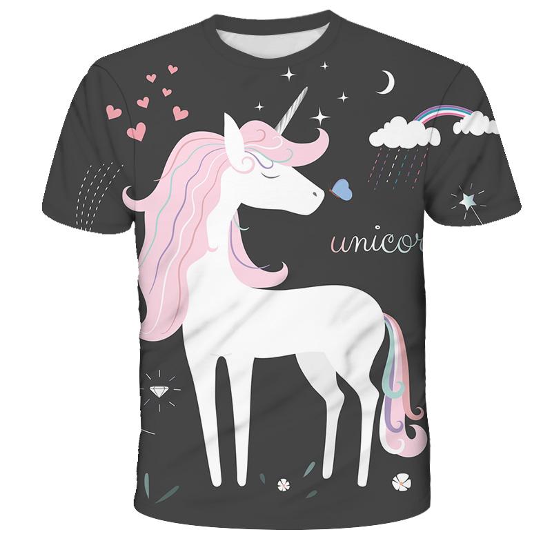 Kids Girls T-shirt Short Sleeve Unicorn 3D Print Tops Children Summer Sweatshirt 4-14 Years Girl Cute Unicorn Casual T Shirts