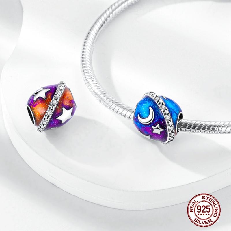 Круглые клипсы-шармы Plata Shining Moon Star Char Медные разделители Застежка-клипса Подходят для оригинального браслета Светящиеся бусины-цепочки безопасности DIY Ювелирные изделия