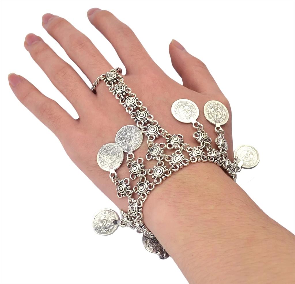 Bohemian Coin Charm Slave Bracelets For Women Vintage Silver Color Bracelet Gypsy Ethnic Tribal Festival Indian Jewelry Turkish