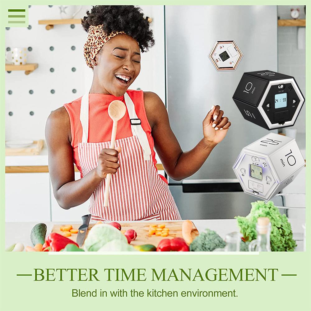 Шестигранные цифровые часы, таймер, магнитные кубики, таймер, кухонный шестиугольный флип-таймер для изучения кулинарии