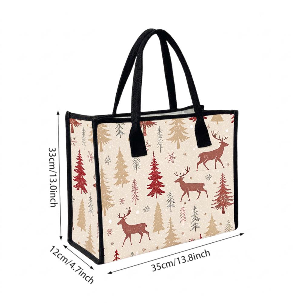 Christmas Elk Tree Tote Bag Winter Daily Portable Shopping Handbag Large Capacity Fashion Casual Shoulder Bag