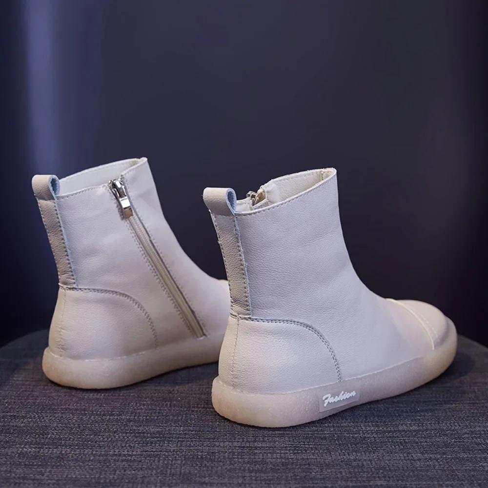 Короткие сапоги женские осенне-зимние новые женские сапоги из коровьей кожи с мягкой подошвой повседневные высокие туфли с боковой молнией ботильоны женские
