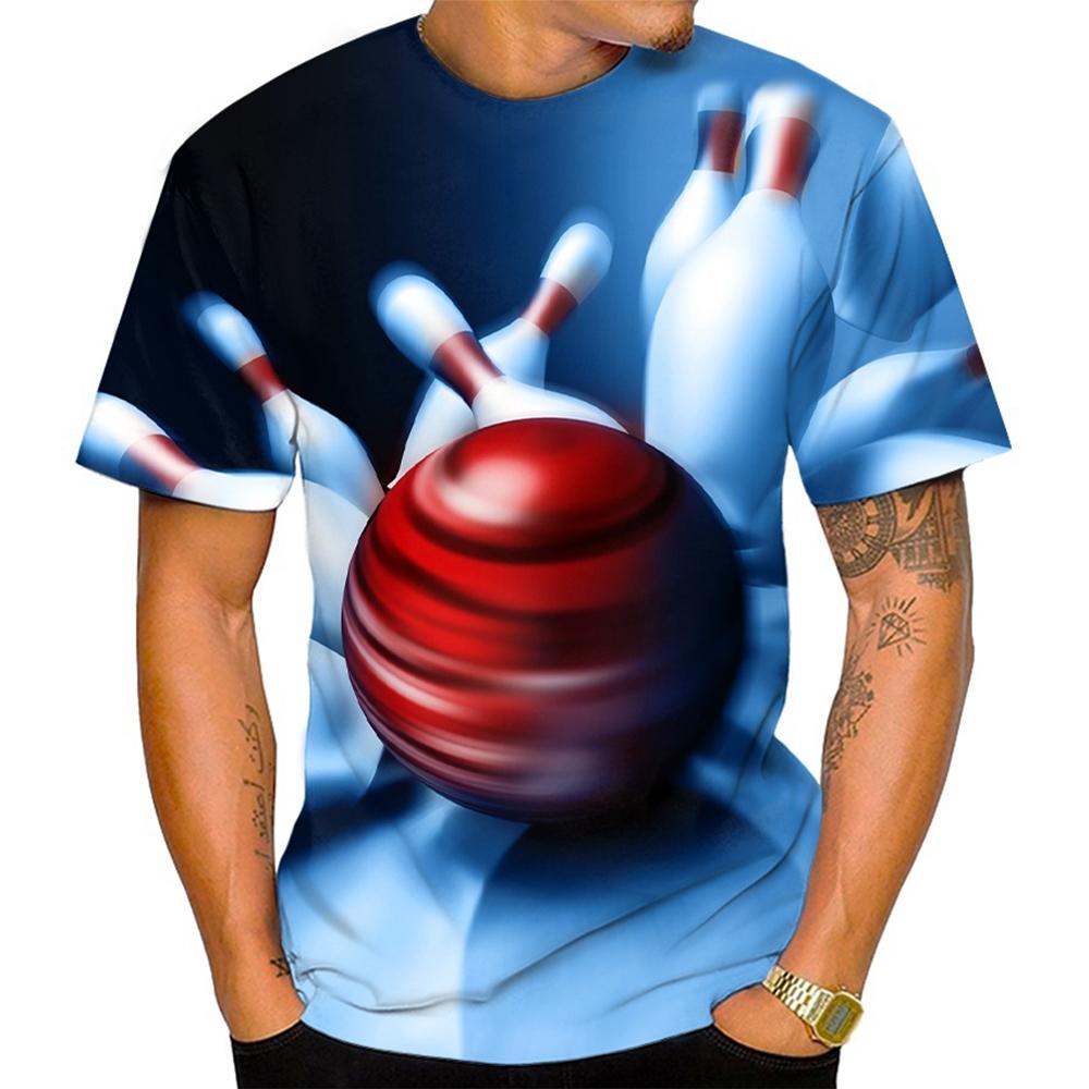 Interesting and Innovative Men's T-shirt, 3D Bowling Print Shirt, Casual, Neutral, Round Neck, Comfortable Top, Summer Fashion Trend