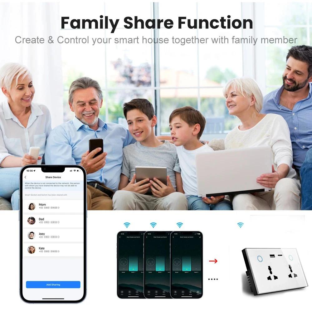 Melery Smart Tuya WiFi Dual UK Socket USB Type-C PD 20 Вт Сенсорное управление,Голосовое управлениеМониторинг электроэнергии, Alexa Google Home