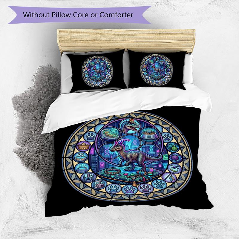 Dinosaur Tech Glass Pattern Bedding,Quilt Set Quilt Cover Pillowcase Home Birthday Gift (1 * duvet cover + 2 * pillowcase, without core)