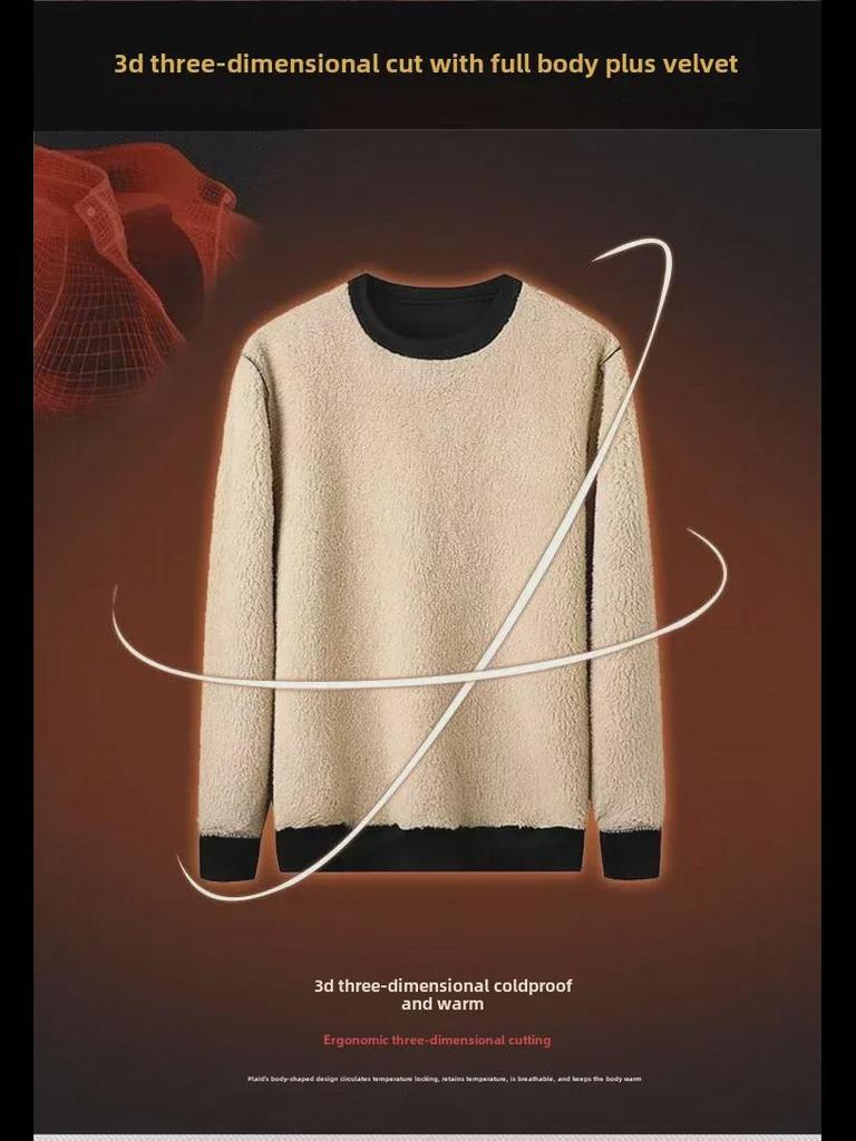 Men's Plush Fleece Casual Sports Suit: Warm Round Neck Sweatshirt & Trousers Set for Autumn/Winter