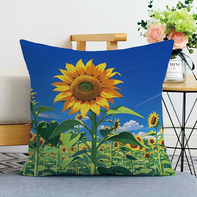 Sunflower Print Decorative Pillowcase Bedroom Living Room Square Cushion Pillowcase