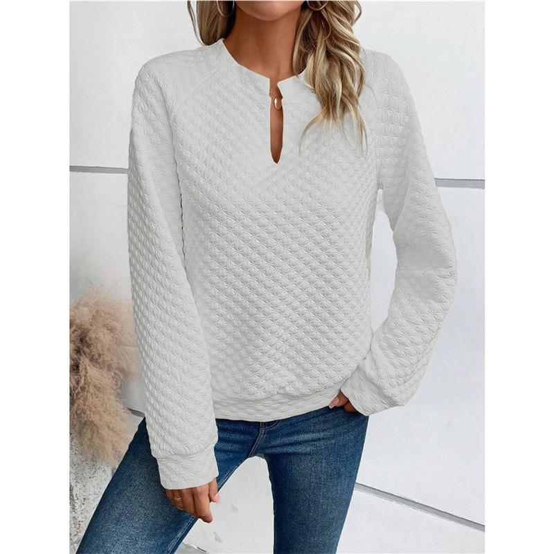 Womens Solid Color V-Neck Long Sleeve Sweatshirt Casual Daily Wear 2026 Season Style