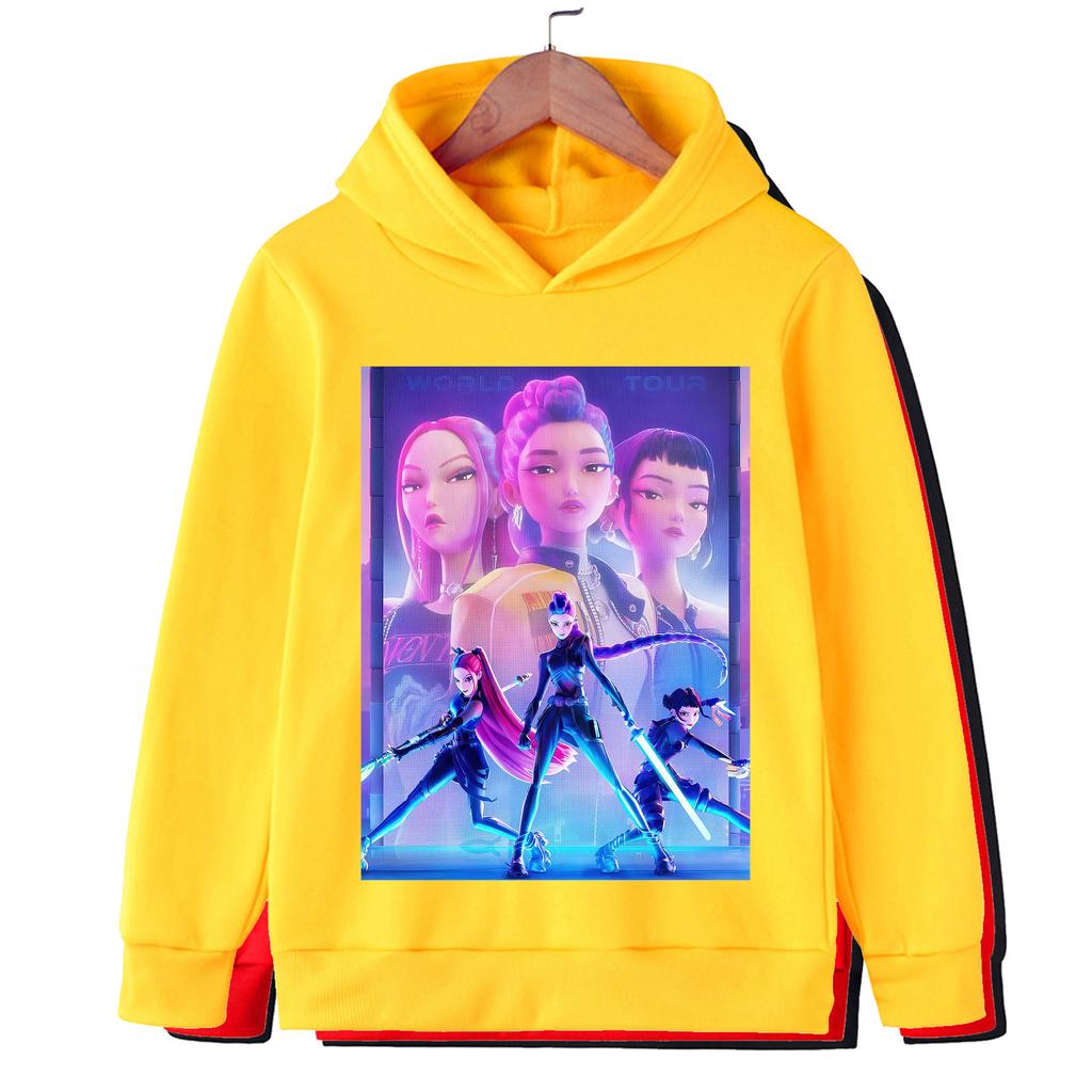 Детское худи с графическим принтом K-pop для мальчиков и девочек - Модная черная толстовка для весны и осени