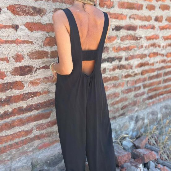 Летний женский комбинезон с V-образным вырезом, без рукавов, свободный, широкий, с пуговицами, однотонный, глубокий комбинезон с боковыми карманами, повседневная домашняя одежда для отпуска