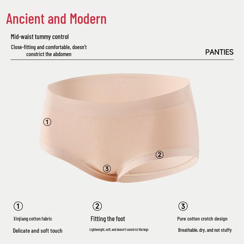 GUJIN Women's Mid-Rise Cotton Seamless Briefs 5-Pack