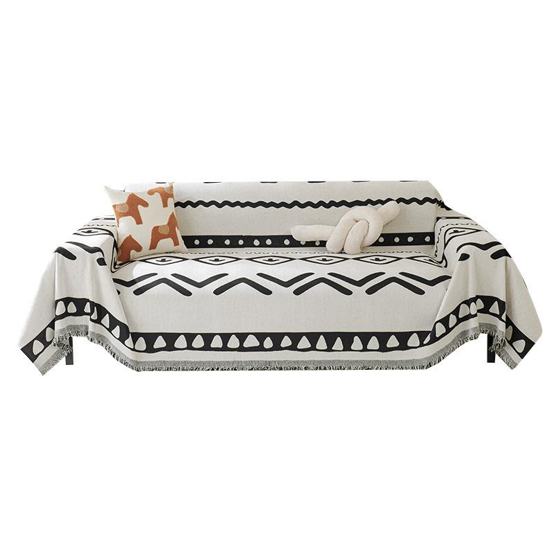 Sofa Towel Cover, All-season Universal Chenille Lines, Modern Anti Slip Black and White Sofa Cover
