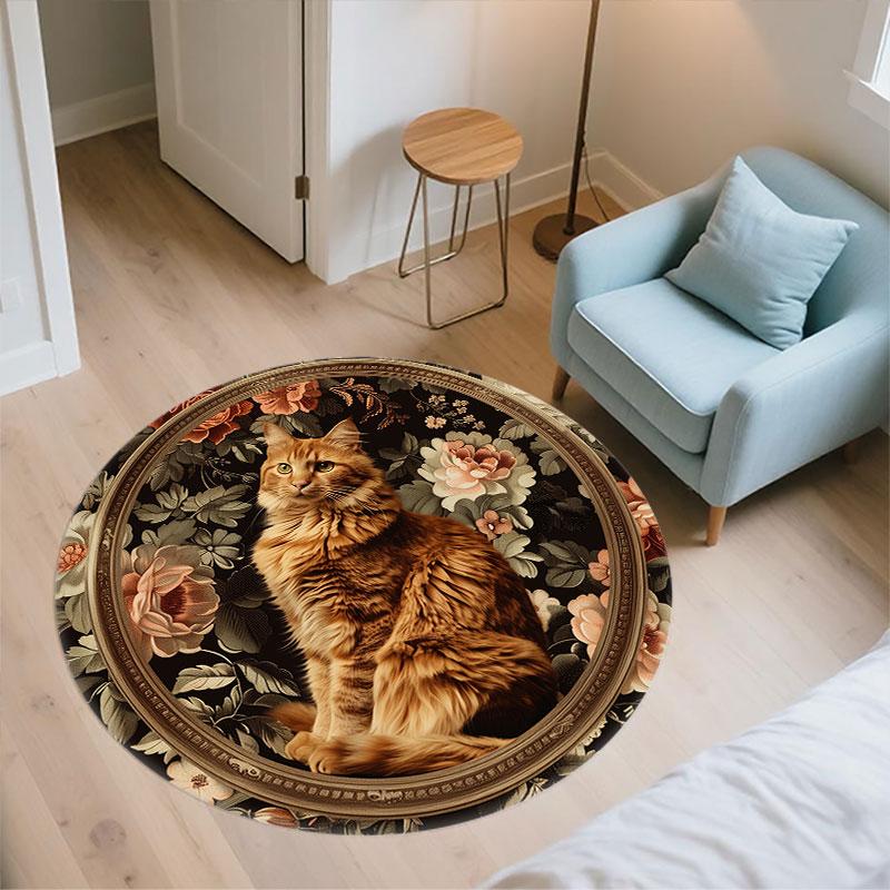Vintage Cats pattern round rug,Carpet Rug for Living Room Bedroom Playroom ,Non-slip Floor Mat,Holiday Gifts and Birthday Gifts.