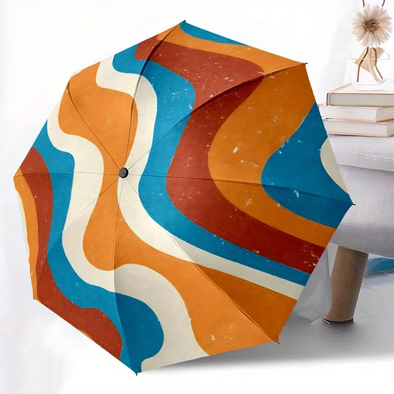 1pc Abstract Waves Automatic Open/close Folding Compact Umbrella, 8-Rib Sturdy Canopy, Lightweight Portable, Everyday Use, Gift, 102