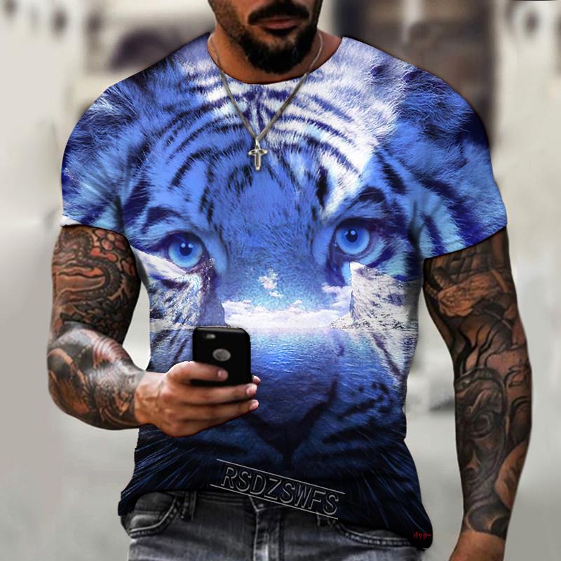 New Summer Men's Fashion T-shirt Personality Tiger Printed Men's T-shirt Top