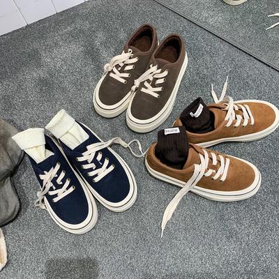 Версия из овчины~ Мама-виноград, те же парусиновые туфли на шнуровке с круглой головой и толстой подошвой, со скрытой танкеткой, низкие, универсальные, повседневные ветрозащитные туфли