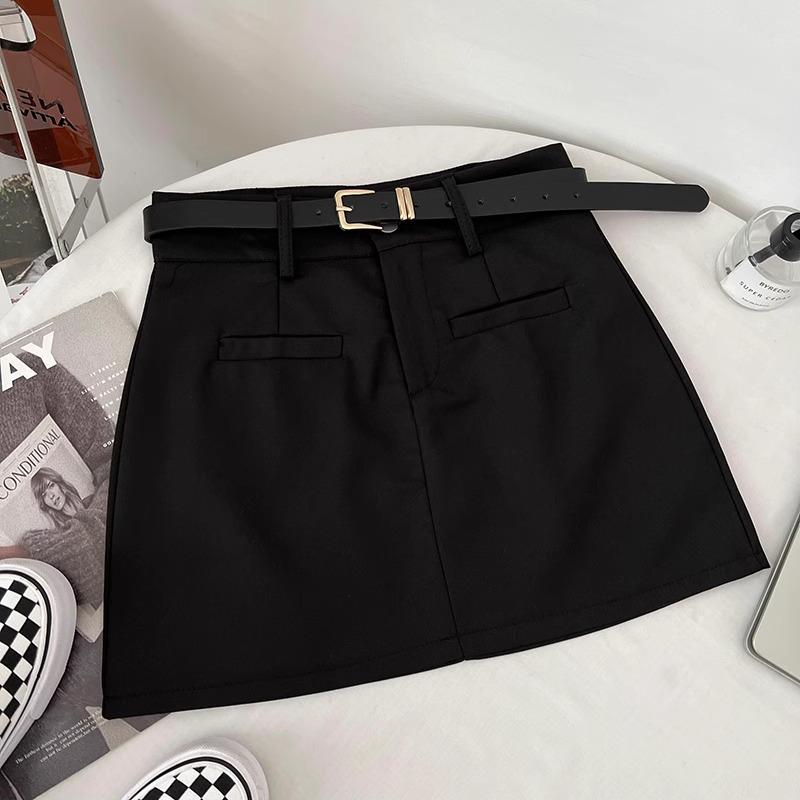 Женская юбка А-силуэта серого цвета с высокой талией, весна 2024 г. — стиль колледжа, облегающий крой, защита от воздействия внешней среды