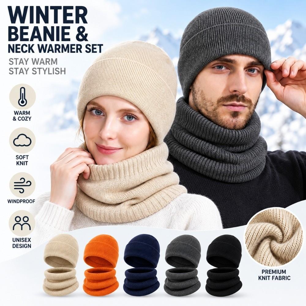 Stretch Knitted Knitted Beanies Windproof Couple Hat Scarf Set Winter Hat Autumn Winter Season