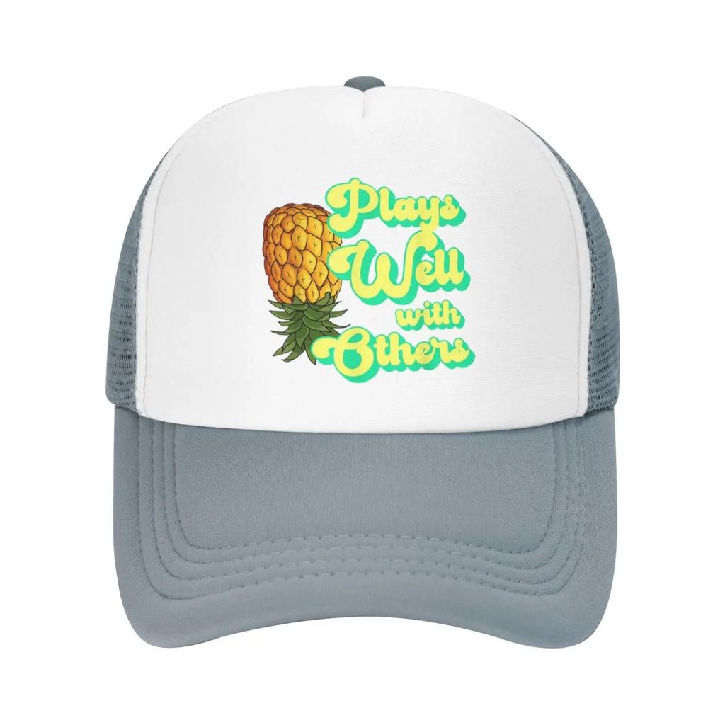 Pineapple Plays Well With Others Trucker Cap Polyester Mesh Back Adjustable Casual Hat for Adults