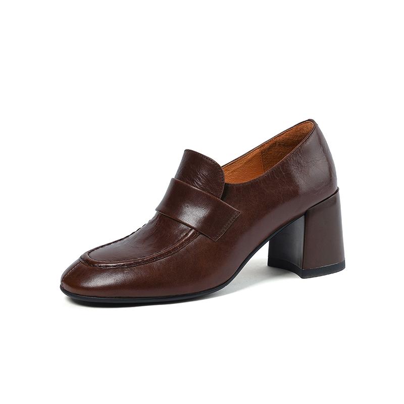 Базовые туфли-лодочки в стиле ретро для женщин, весна-лето, круглый носок, толстый каблук, женские туфли-лодочки из натуральной кожи для работы, для зрелых офисных леди 2024
