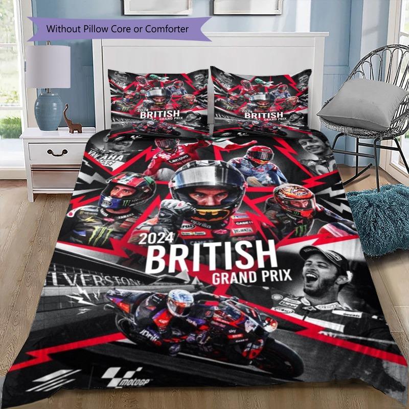 Постельное белье MotoGP Гран-при Великобритании, Пододеяльник с изображением гонщика на мотоцикле, Комплект из 3 предметов с 2 наволочками для декора спальни, Без одеяла