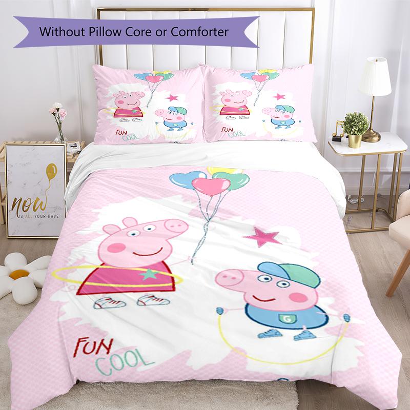 3pcs Peppa Pig Bedding Set Duvet Cover Closure Includes 1 Duvet Cover & 2 Pillowcases, Soft and Comfortable for All Seasons.