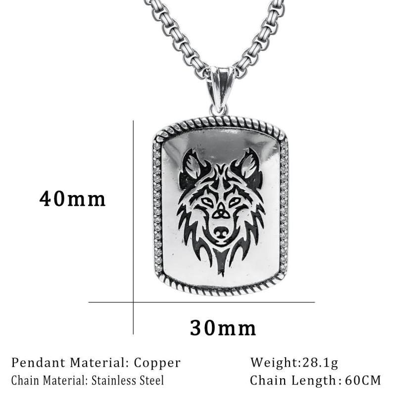 Bold Wolf Head Pendant Necklace Copper Vintage Oxidized Design Statement Jewelry Women Men