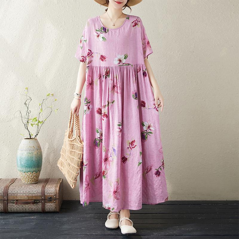 DIMANAF 2024 Летнее женское базовое длинное богемное платье больших размеров с цветочным принтом, новые свободные винтажные платья больших размеров