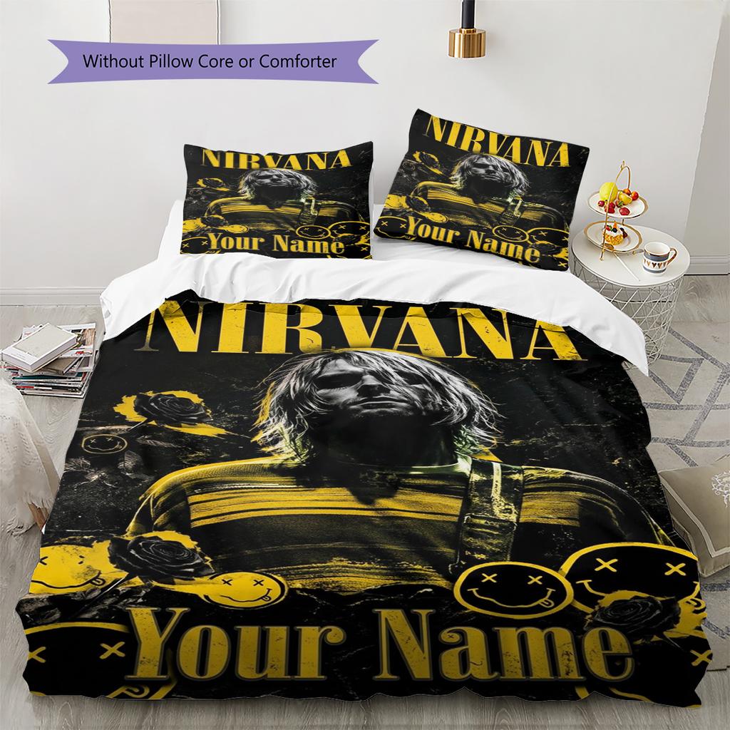 Name Custom Nirvana Pattern Bedding Set Quilt Cover Pillowcase Home Decor Gift (1 * duvet cover + 2 * pillowcase, without core)