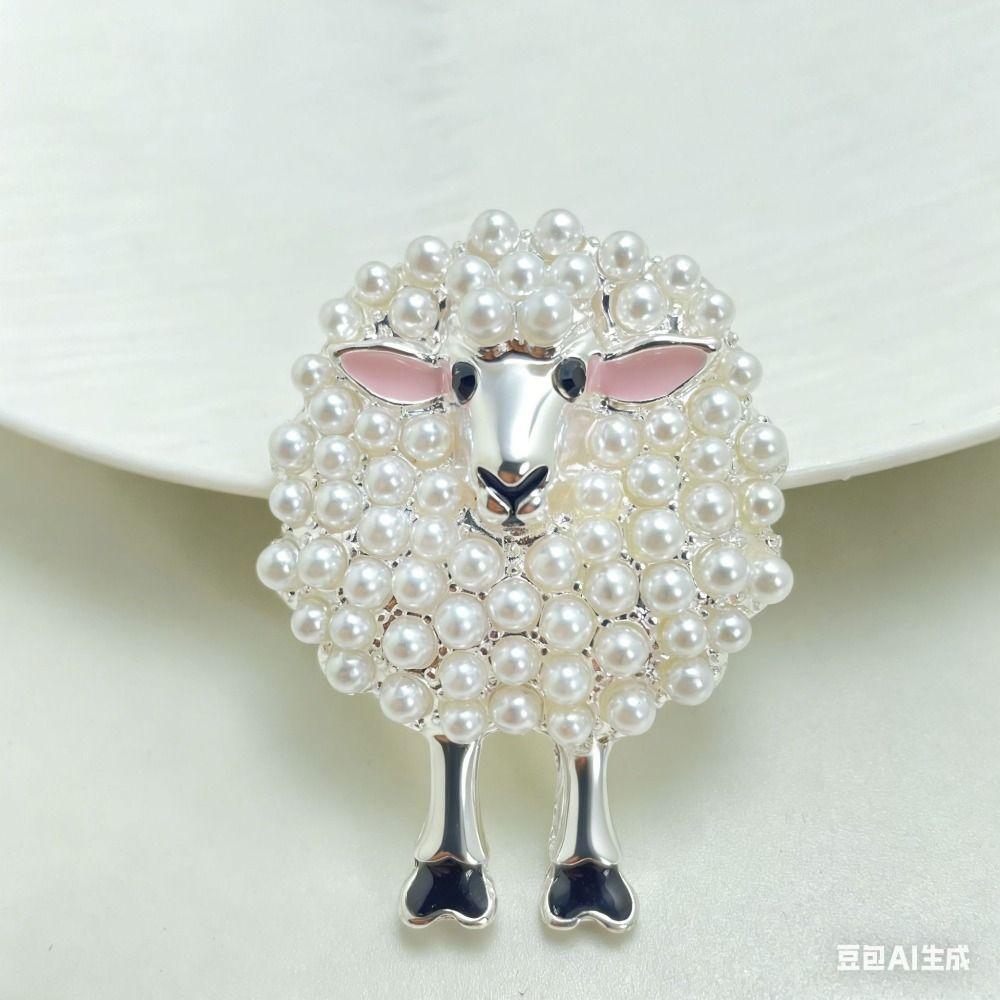 Zinc Alloy Pearl Brooch Full Drill Design Fashion Brooch Sheep Brooch  For Bags Hats T-shirts Jeans