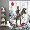 Cat and Dinosaur Shower Curtain, Japanese Sea Waves for Bathroom, Kids, Shower Curtain Decorative Shower Curtain, Waterproof Sho