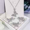 Silver Butterfly Three-Piece Set White Zircon Earring Necklace Ring Wedding Party Engagement Jewelry Gift