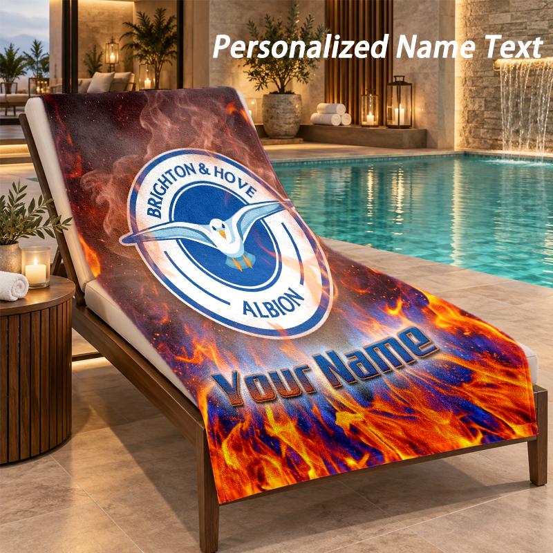 Custom Text Brighton & Hove Albion Football Print Beach Towel Large Towel For Home Bathroom Beach