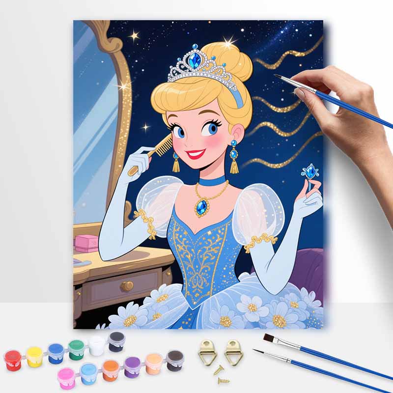 Disney digital oil painting art kit princess glitter blue gown handmade diy home decorations
