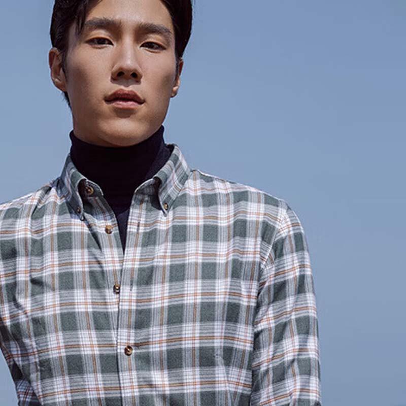 YOUNGOR Мужская клетчатая фланелевая рубашка с длинным рукавом