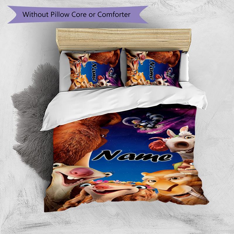 3pcs Custom Name Cartoon Ice Age Dawn of the Dinosaurs Bedding Set Duvet Cover Closure Includes 1 Duvet Cover & 2 Pillowcases for All Seasons Bedroom