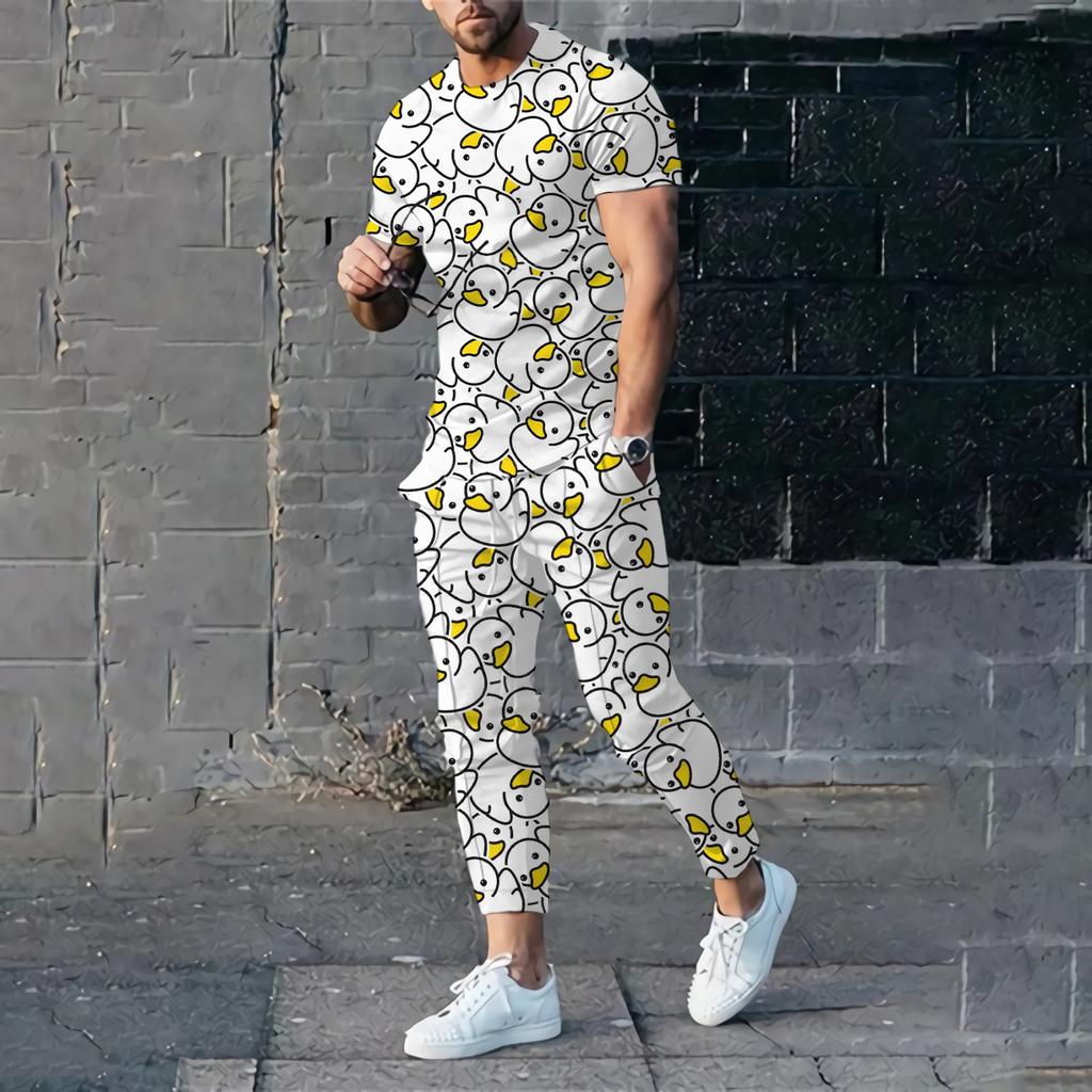 Men's T-shirt Pants Tracksuit Duck Panda 3D Print T Shirts Trousers Sets 2 Pieces Fashion Streetwear Oversized Suits Sportswear