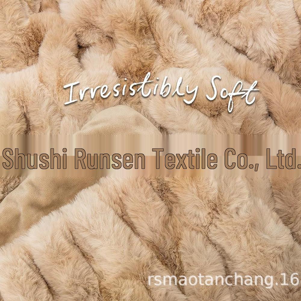 Плед из спандекса с эластичным принтом тай-дай и кроличьим мехом для осени и зимы - Толстый, теплый, мягкий