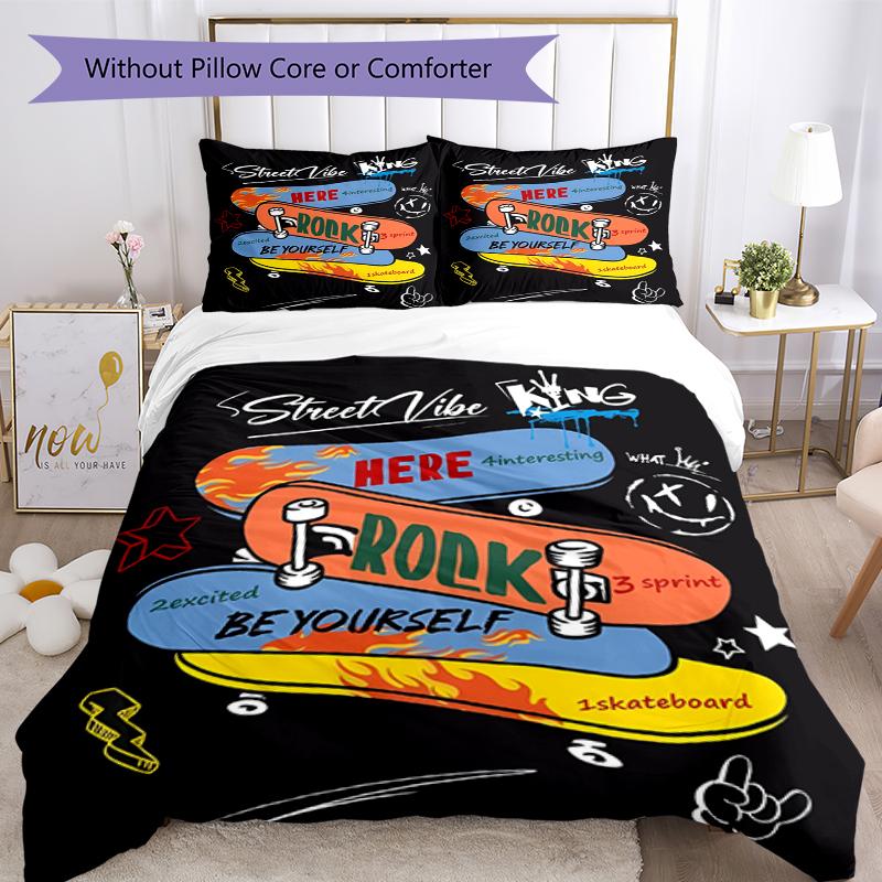 3pcs skateboard Bedding Set Duvet Cover Closure Includes 1 Duvet Cover & 2 Pillowcases, Soft and Comfortable for All Seasons.