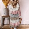 Women Cardigan Comfy Stylish Stitching Long Sleeve Striped Patchwork Sweater Female Casual Long Cardigan Autumn Winter Tops