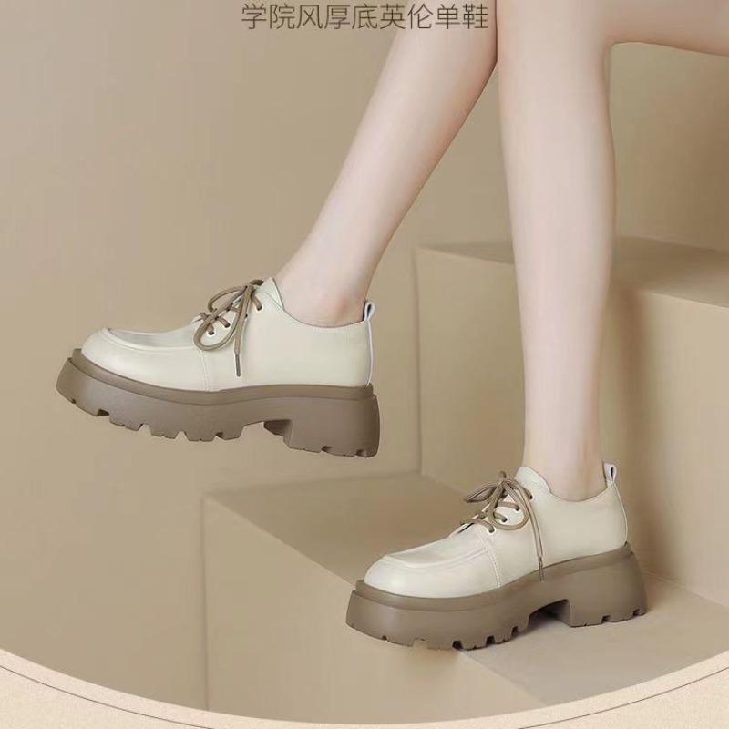 Женские туфли из маленькой кожи на толстой подошве, новые осенние, в университетском стиле, универсальные черные одинарные туфли с круглым носком