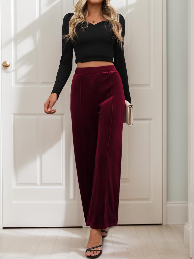 Летние европейские и американские бархатные брюки с высокой посадкой и широкими штанинами для женщин