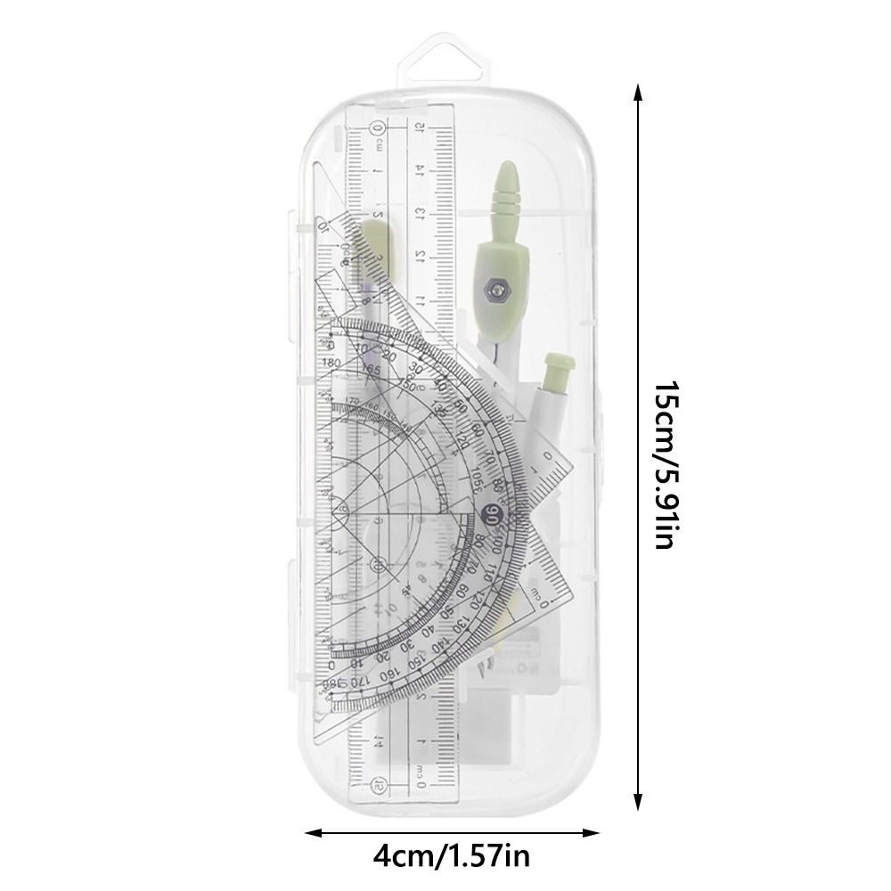 8PCS/Set Transparent Ruler Compasses Set Plastic Drawing Tool Multi-Function Protractor  Students