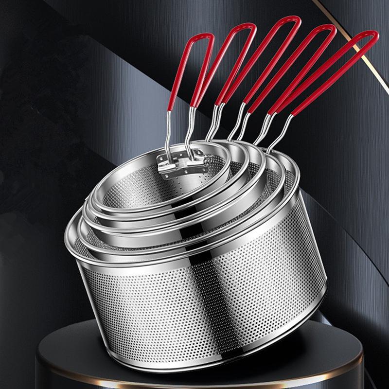 Сетка для жарки из нержавеющей стали Кухонная корзина для жарки Корзина для приготовления пищи Сковорода для жарки Масляный поддон Дуршлаг Ложка для лапши Дуршлаг Картофель фри