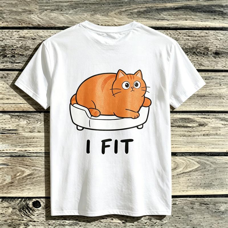 2026 New Funny Orange Cat Meme I Fit Lazy Cat On Sofa Graphic Short Sleeve Tee Unisex Soft Cotton Casual Summer Top Cat Lovers
