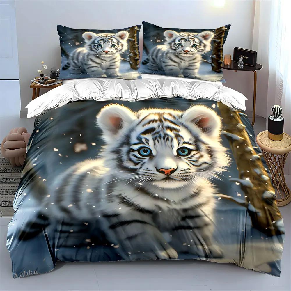 "White Tiger Art Decor Set" Soft Comfortable Duvet Cover Bedding Set Included 1*Duvet Cover & 2*Pillowcases, gift