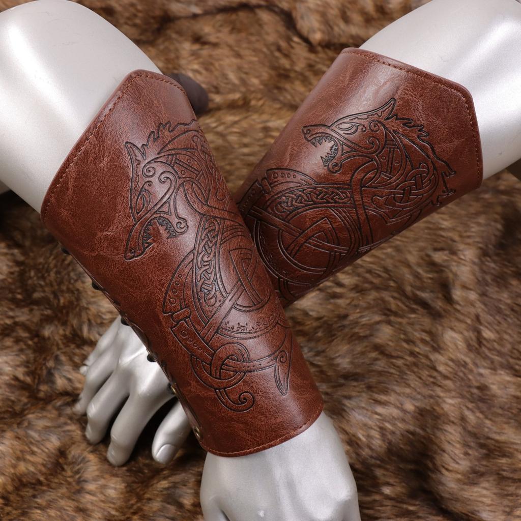 Викингские наручи Средневековые кожаные доспехи для рук Наруч Кожаная перчатка Напульсник Панк Защита рук На шнуровке Наручи Перчатки для мужчин женщин